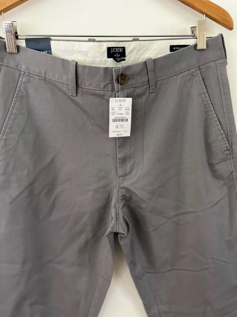 NWT J Crew Flex Pants Straight Leg Flat Front Chinos Gray Straight Mens 31Wx32L